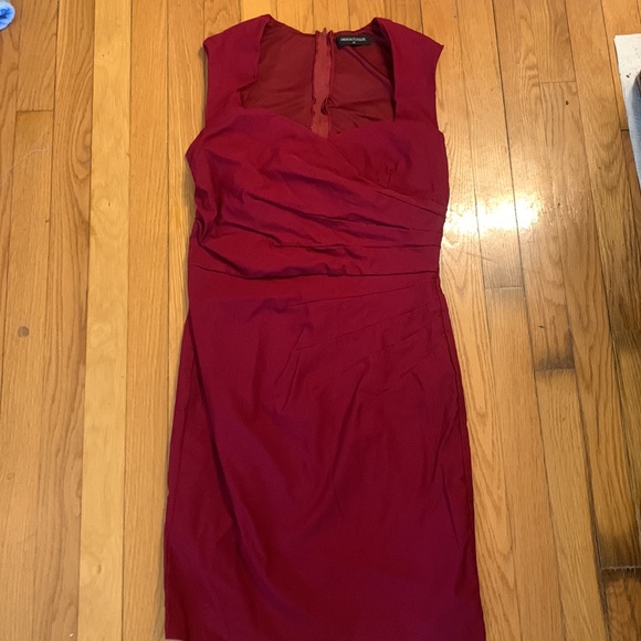 FASHION TO FIGURE STRETCH CHERRY RED BURGUNDY RUCHED FRONT WIGGLE DRESS - Picture 6 of 13